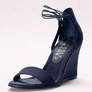 Navy Elastic Ankle- Wedge Sandal-New York Transit
